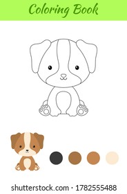 Coloring page little sitting baby dog. Coloring book for kids. Educational activity for preschool years kids and toddlers with cute animal. Flat cartoon colorful vector stock illustration.