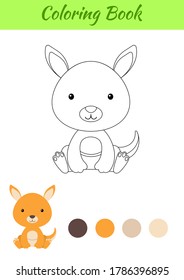 Coloring page little sitting baby kangaroo. Coloring book for kids. Educational activity for preschool years kids and toddlers with cute animal. Flat cartoon colorful vector stock illustration.