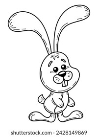 Coloring page long eared bunny sketch. Forest animal. Hand drawn vector illustration.