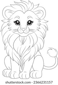 Coloring page a majestic lion cub with a flowing mane in the forest