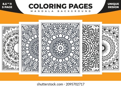 Coloring page mandala background. Black and white coloring book pattern. Mandala KDP coloring pages. Line art illustration. Mandala pattern vector. Mandala coloring book design.
