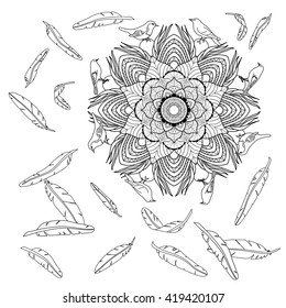 Coloring page - mandala bird adult feather