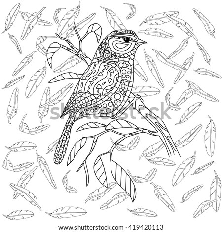 Coloring Page Mandala Bird Adult Feather Stock Vector  