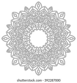 Coloring page with mandala. Ethnic decorative elements. Coloring book for adult and older children. Outline vector illustration. It can be used as a print for t shirts