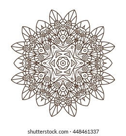 Coloring page with mandala. Ethnic decorative elements. Coloring book for adult and older children. Outline vector illustration.