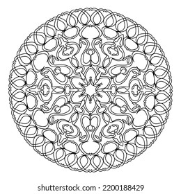 Colorear la mandala de la página con un patrón geométrico. Ilustración vectorial en blanco y negro dibujada a mano.