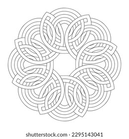 Coloring page mandala with geometric pattern. Hand drawn black and white linear vector illustration.