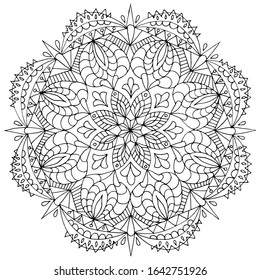 Coloring page mandala outline drawing for art therapy and meditation. Circular ornament vector.