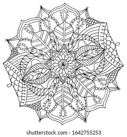 Coloring page mandala outline drawing for art therapy and meditation. Circular ornament vector