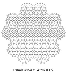 Coloring page mandala with Penrose tiling - hand drawn  black and white vector illustration.