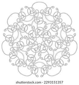 Coloring page mandala with tangled lines pattern. Hand drawn black and white linear vector illustration.