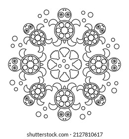 Coloring page mandala with turtle for children. Vector Illustration on white background. svg