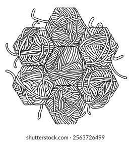 Coloring page mandala with yarn - hand drawn black and white vector illustration.