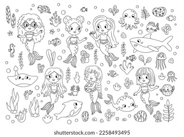 Free Vector  Cute coloring book with mermaid