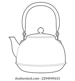 Coloring page. Metal teapot. Kitchenware. Isolated on white. Black line.