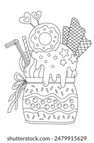 Coloring Page - Milkshake In A Jar With Numerous Details Is A Stress-Reliever For Adults And Children