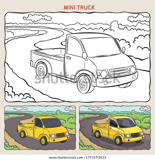 Coloring Page Mini Truck Background Two Stock Vector (Royalty Free ...