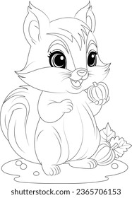 Coloring page a mischievous squirrel collecting acorns