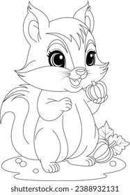 Coloring page a mischievous squirrel collecting acorns