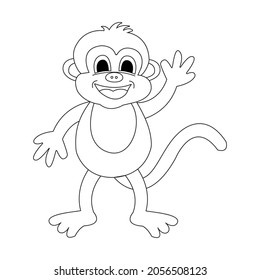 Coloring page monkey animal, black and white cute hand drawn doodle illustration. kid print educational game page