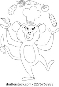 Coloring page with monkey chef