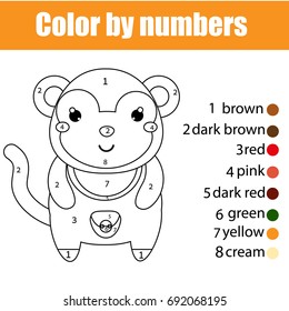 Färben von Seiten mit Affen. Farbe nach Zahlen erzieherisches Kinderspiel, Zeichnen von Kinderaktivität, druckbares Blatt. Thema Tiere