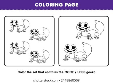 Coloring page more or less picture of cute gecko line art set printable pet worksheet