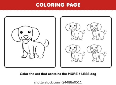 Coloring page more or less picture of cute dog line art set printable pet worksheet