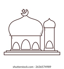 coloring page of Moslem mosque with brown color. building for Moslem to pray
