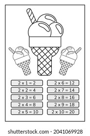Colorear página con libros de actividades de multiplicación 