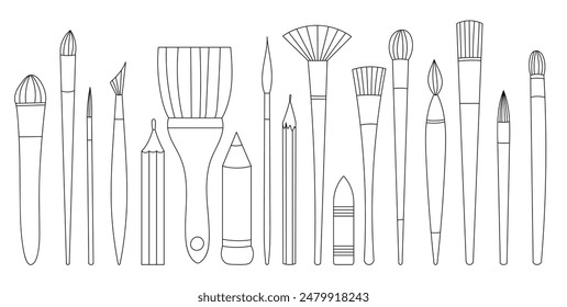 Coloring Page With A Multitude Of Brushes And Pencils For Adults And Children