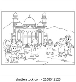 Coloring Page Muslim Little Girl Hugging Stock Vector (Royalty Free ...