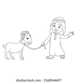 Coloring page of Muslim little girl hugging the Qur'an. Eid Mubarak coloring activities suits for kids and fit for promoting children's books on Islamic lessons. Vector format. Eid mubarak, 