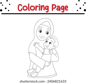 Coloring page Muslim mother hugging her son