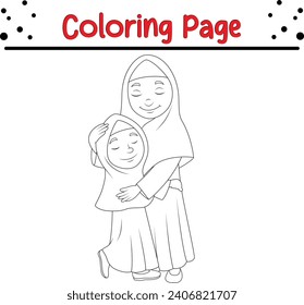 Coloring page Muslim mother hugging her daughter