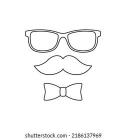 Coloring page with Mustache, Bow Tie, and Glasses for kids