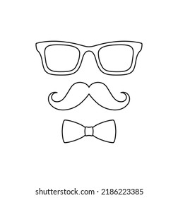 Coloring page with Mustache, Bow Tie, and Glasses for kids