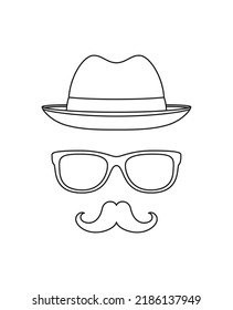 Coloring page with Mustache, Hat, and Glasses for kids