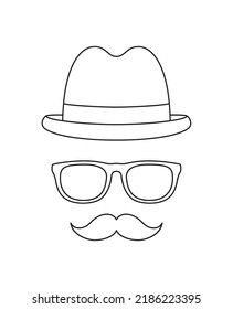 Coloring page with Mustache, Hat, and Glasses for kids