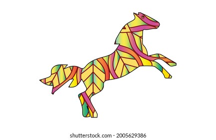 Coloring page of mustang horse. Colorless and color samples for adult antistress coloring book cover.