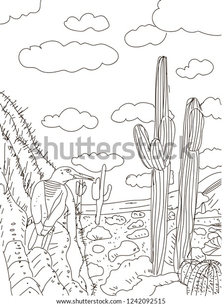 Coloring Page National Parks Birdanimals Cactus Stock Vector Royalty Free 1242092515