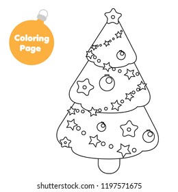Coloring page. New Year Christmas Spruce tree. Educational children game. Drawing printable activity for kids, toddlers