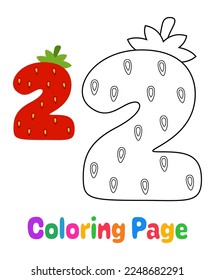 Coloring page with Number 2 for kids