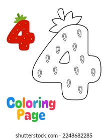 Coloring page with Number 4 for kids