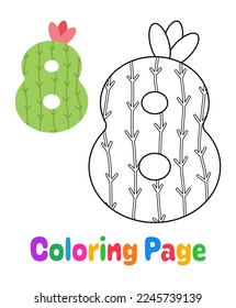 Coloring page with Number 8 for kids