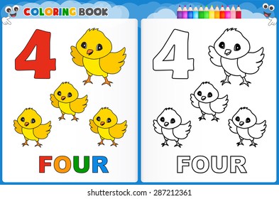 Coloring page number four with colorful sample printable worksheet for preschool / kindergarten kids to improve basic coloring skills