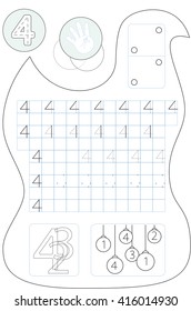 Coloring page number four printable worksheet for preschool / kindergarten kids