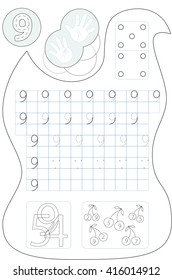 Coloring page number nine printable worksheet for preschool / kindergarten kids
