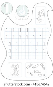Coloring page number one printable worksheet for preschool / kindergarten kids