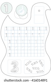 Coloring page number one printable worksheet for preschool / kindergarten kids